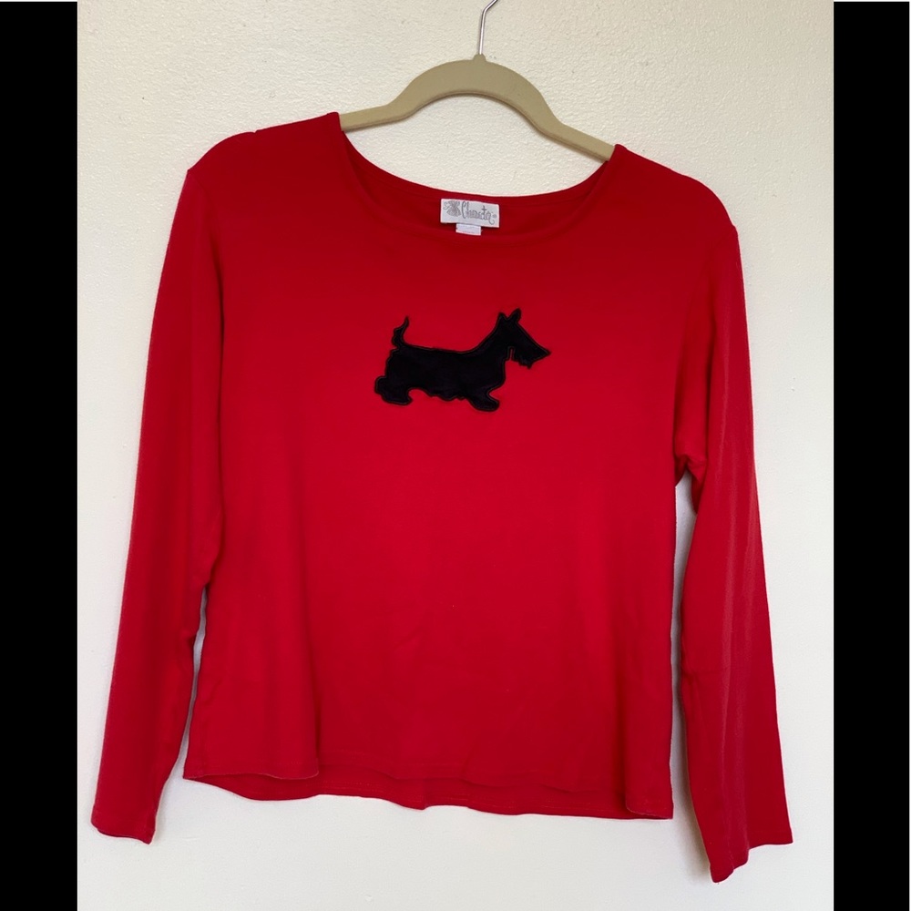 Cute Vintage Red Dog Long Sleeve Shirt Medium